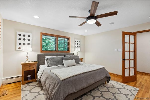 Bedroom, Interior, Recessed Lighting, Wood Texture Flooring