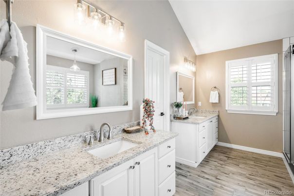 Bathroom, Dual Sink Vanities, Interior, Wood Texture Flooring