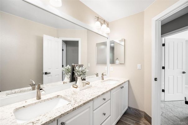 Bathroom, Dual Sink Vanities, Interior, Wood Texture Flooring