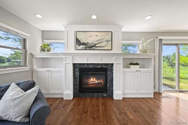 Fireplace, Interior, Recessed Lighting, Wood Texture Flooring