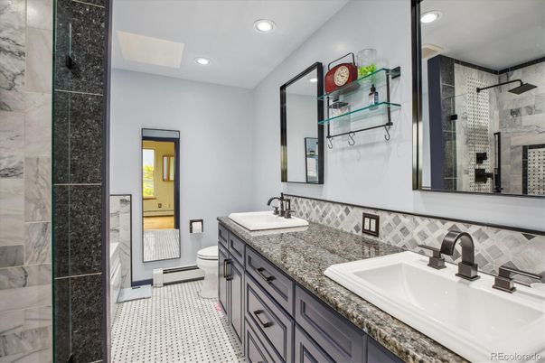 Bathroom, Dual Sink Vanities, Glass Shower, Interior, Recessed Lighting