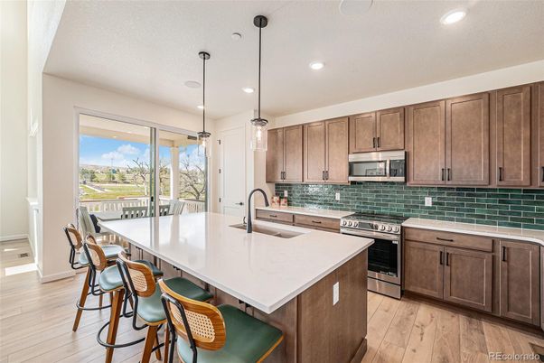Interior, Kitchen, Pendant Lights, Recessed Lighting, Wood Texture Flooring