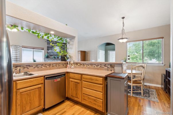 Interior, Kitchen, Pendant Lights, Recessed Lighting, Wood Texture Flooring