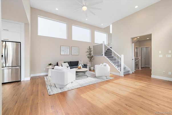 Interior, Kitchen, Living room, Recessed Lighting, Stainless Steel Appliances, Wood Texture Flooring