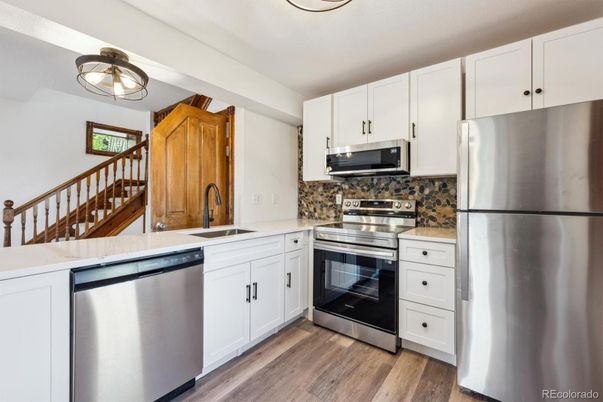 Interior, Kitchen, Stainless Steel Appliances, Wood Texture Flooring