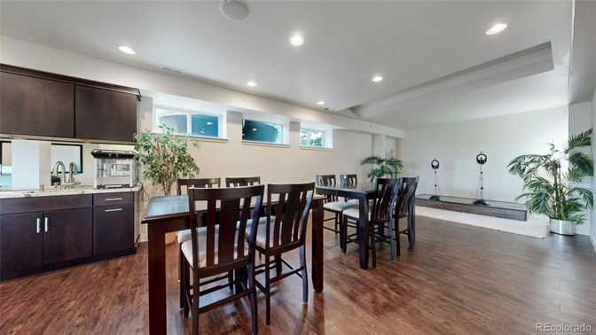 Dining room, Interior, Kitchen, Recessed Lighting, Wood Texture Flooring