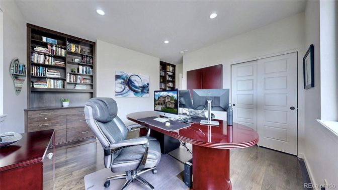 Home Office, Interior, Recessed Lighting, Wood Texture Flooring