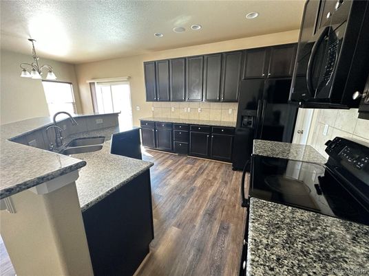 Interior, Kitchen, Pendant Lights, Recessed Lighting, Wood Texture Flooring