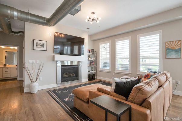 Fireplace, Interior, Living room, Pendant Lights, Wood Texture Flooring