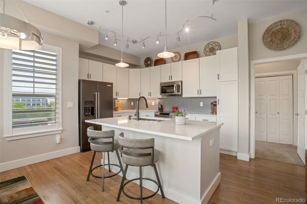 Interior, Kitchen, Pendant Lights, Stainless Steel Appliances, Wood Texture Flooring