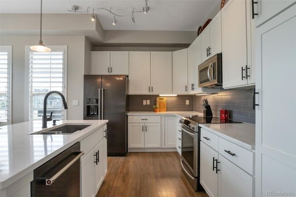 Interior, Kitchen, Pendant Lights, Stainless Steel Appliances, Wood Texture Flooring