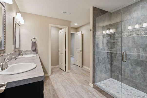 Bathroom, Dual Sink Vanities, Glass Shower, Interior, Recessed Lighting