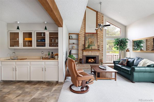 Fireplace, Interior, Living room, Stone Walls, Wooden Beams