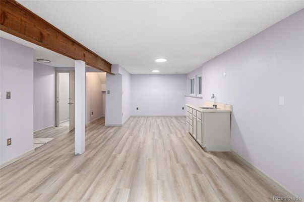 Empty room, Interior, Recessed Lighting, Wooden Beams, Wood Texture Flooring