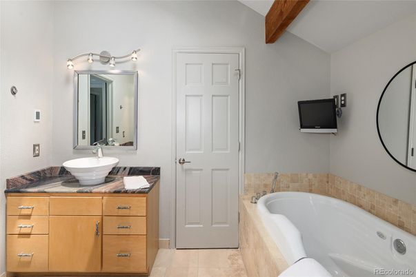 Bathroom, Dual Sink Vanities, Interior, Wooden Beams