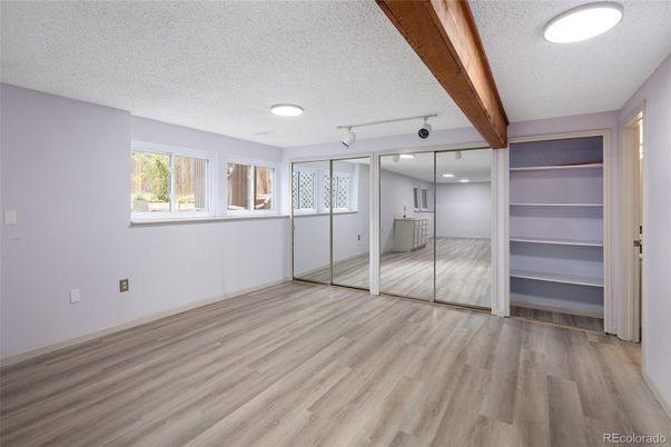 Empty room, Interior, Recessed Lighting, Wooden Beams, Wood Texture Flooring