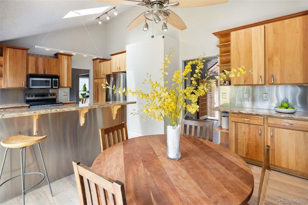 Dining room, Interior, Kitchen, Recessed Lighting, Wood Texture Flooring