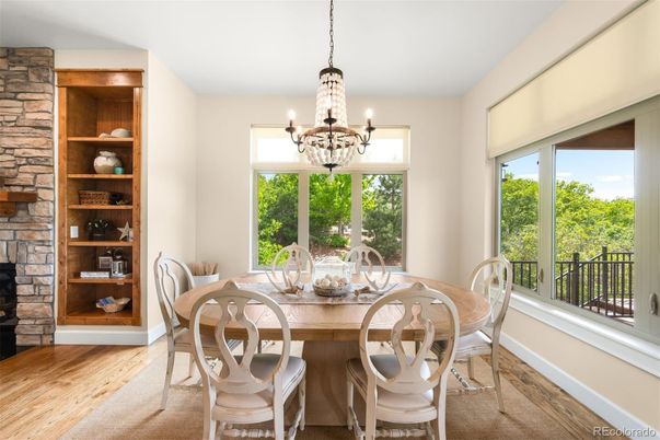 Chandelier, Dining room, Interior, Stone Walls, Wood Texture Flooring