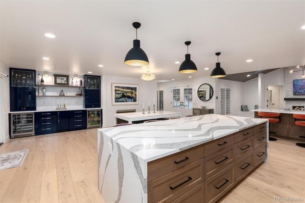 Interior, Kitchen, Pendant Lights, Recessed Lighting, Wood Texture Flooring