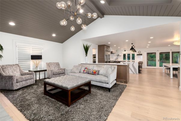 Interior, Kitchen, Living room, Pendant Lights, Recessed Lighting, Stainless Steel Appliances, Wood Texture Flooring