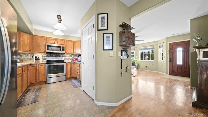 Interior, Kitchen, Pendant Lights, Stainless Steel Appliances, Wood Texture Flooring