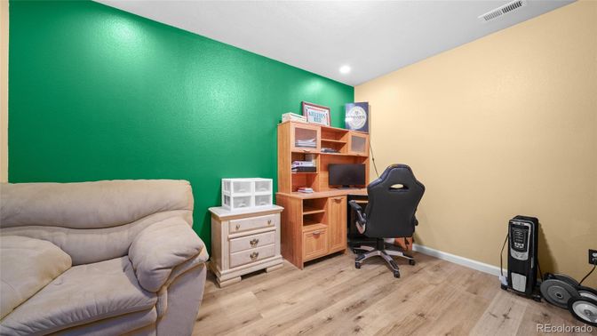 Home Office, Interior, Recessed Lighting, Wood Texture Flooring