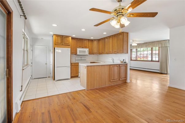 Interior, Kitchen, Recessed Lighting, Wood Texture Flooring