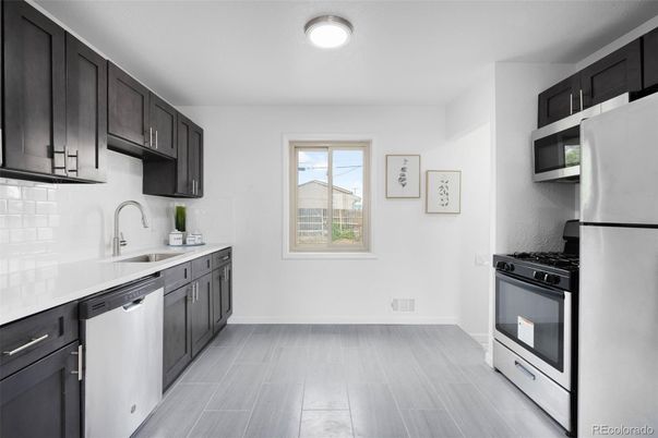 Interior, Kitchen, Stainless Steel Appliances, Wood Texture Flooring