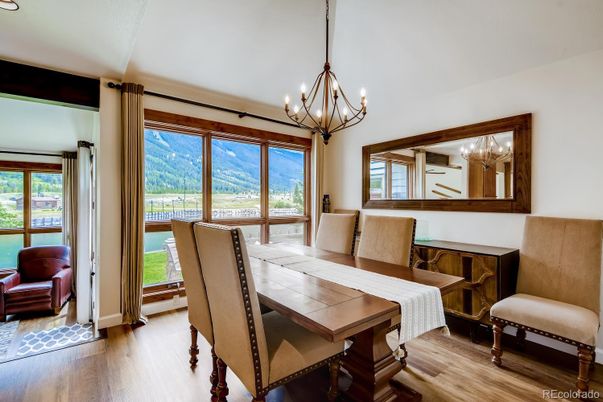 Chandelier, Dining room, Interior, Wood Texture Flooring
