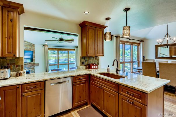 Dining room, Interior, Kitchen, Pendant Lights, Recessed Lighting, Wood Texture Flooring