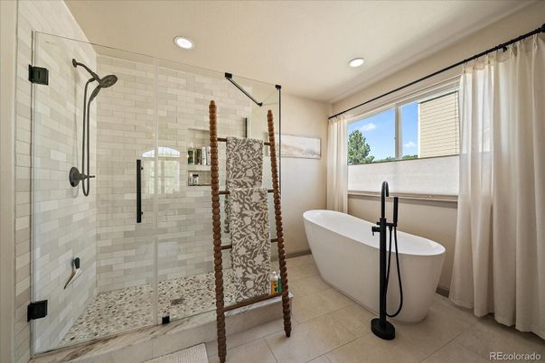 Bathroom, Free Standing Baths, Glass Shower, Interior, Recessed Lighting