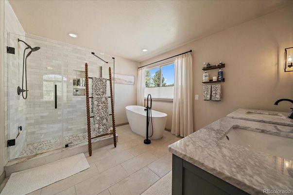 Bathroom, Dual Sink Vanities, Free Standing Baths, Glass Shower, Interior, Recessed Lighting