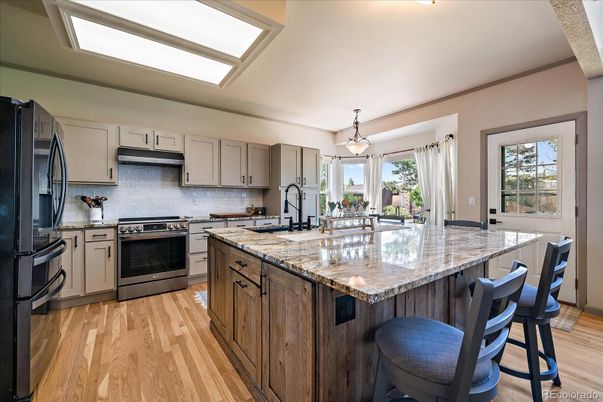 Interior, Kitchen, Pendant Lights, Stainless Steel Appliances, Wood Texture Flooring