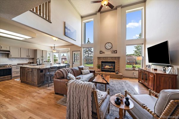 Fireplace, Interior, Kitchen, Living room, Wood Texture Flooring