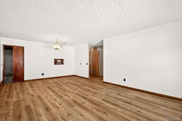 Chandelier, Empty room, Interior, Wood Texture Flooring