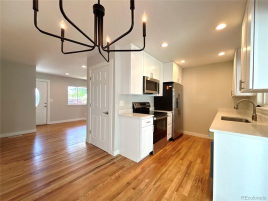 Interior, Kitchen, Recessed Lighting, Wood Texture Flooring
