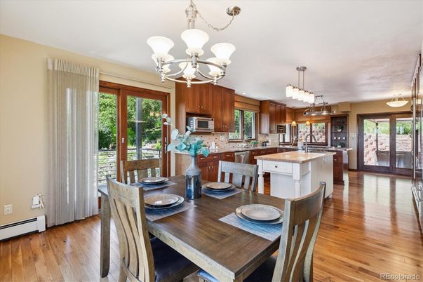 Chandelier, Dining room, Interior, Kitchen, Pendant Lights, Wood Texture Flooring