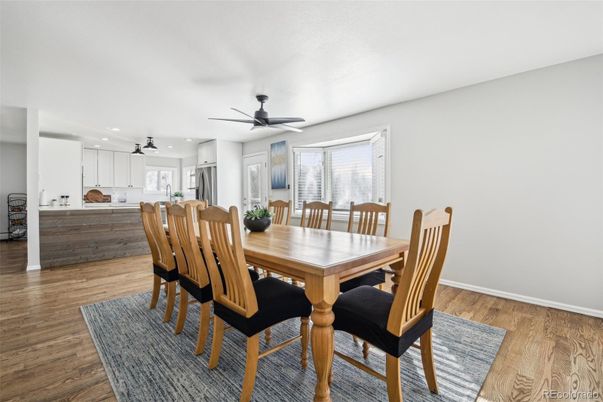 Dining room, Interior, Recessed Lighting, Wood Texture Flooring