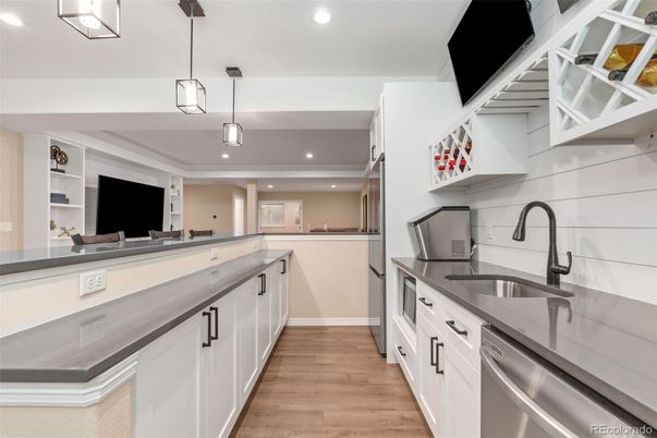 Interior, Kitchen, Pendant Lights, Recessed Lighting, Wood Texture Flooring