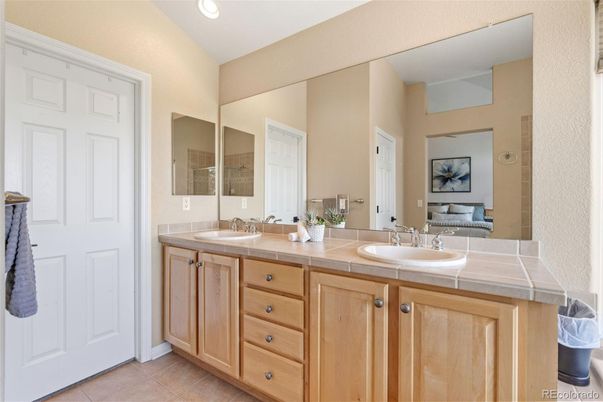 Bathroom, Dual Sink Vanities, Interior, Recessed Lighting, Tile Countertops
