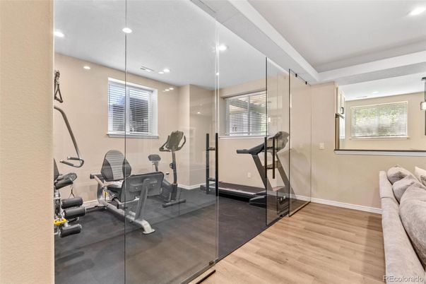Fitness Equipment, Interior, Recessed Lighting, Wood Texture Flooring