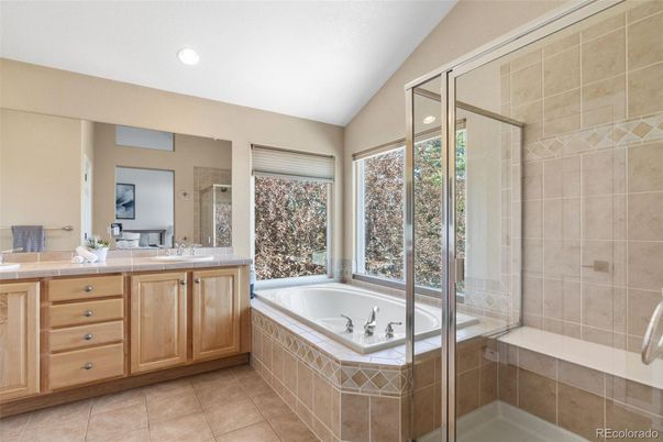 Bathroom, Glass Shower, Interior, Recessed Lighting, Tile Countertops