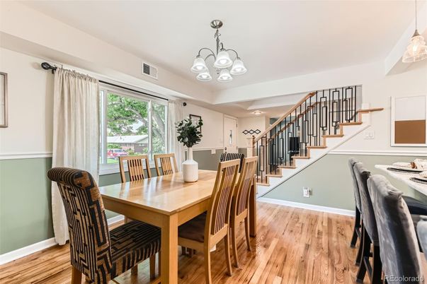 Chandelier, Dining room, Interior, Pendant Lights, Wood Texture Flooring