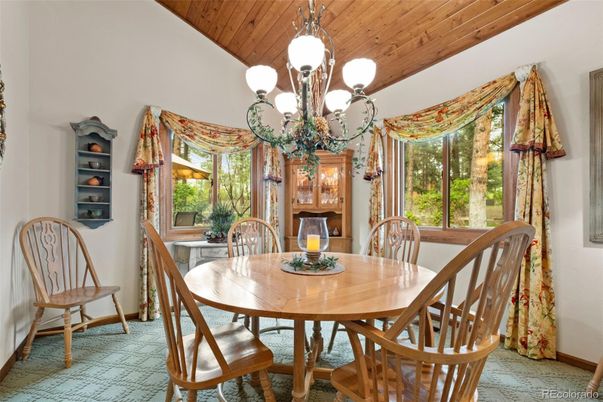 Chandelier, Dining room, Interior, Wooden Ceilings