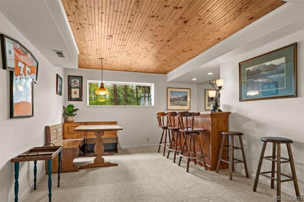 Dining room, Interior, Pendant Lights, Recessed Lighting, Wooden Ceilings