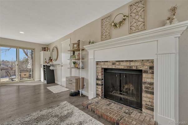 Fireplace, Interior, Recessed Lighting, Wood Texture Flooring