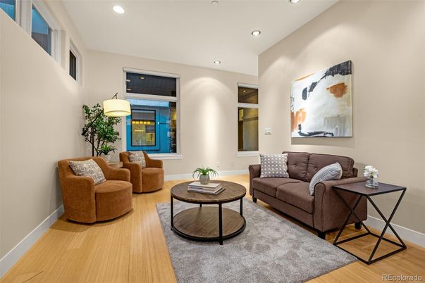 Interior, Living room, Recessed Lighting, Wood Texture Flooring