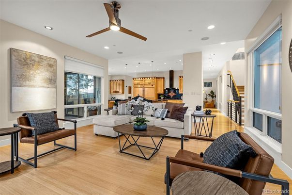 Interior, Kitchen, Living room, Pendant Lights, Recessed Lighting, Wood Texture Flooring
