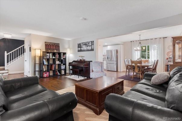 Dining room, Interior, Kitchen, Living room, Pendant Lights, Piano, Wood Texture Flooring