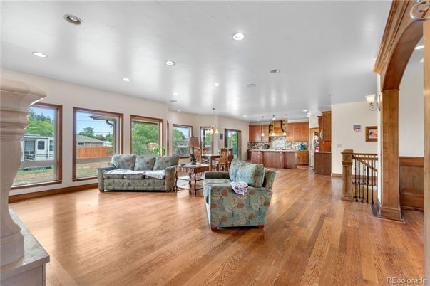 Dining room, Interior, Kitchen, Living room, Pendant Lights, Recessed Lighting, Wood Texture Flooring